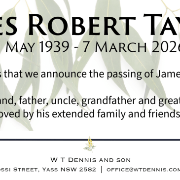 James Taylor notification of death with gum leaves.