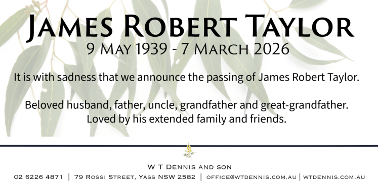 James Taylor notification of death with gum leaves.